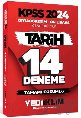 2024 KPSS Ortaöğretim - Ön Lisans Genel Kültür Tarih 14 Deneme Tamamı Çözümlü – Kolektif – Yediiklim Yayınları kitap kapağı