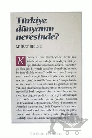 Türkiye Dünyanın Neresinde? – Murat Belge – Birikim Yayınları kitap kapağı