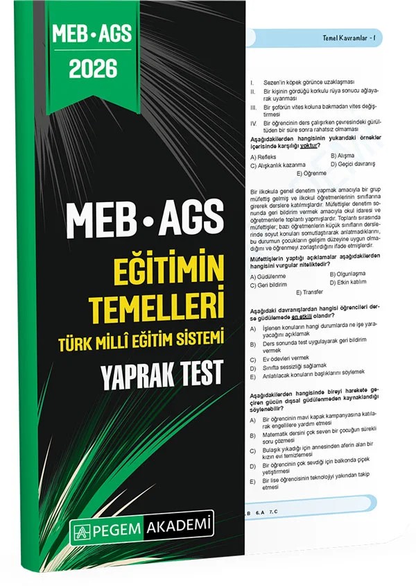 2026 MEB AGS Eğitimin Temelleri Türk Milli Eğitim Sistemi Yaprak Test – Değerli Adaylar Testlerimizdeki – Pegem Akademi Yayıncılık kitap kapağı