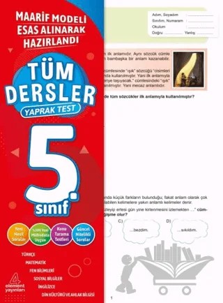 5. Sınıf Tüm Dersler Yaprak Test – Yunus Emre Çekiç – 4 Element Yayınları kitap kapağı