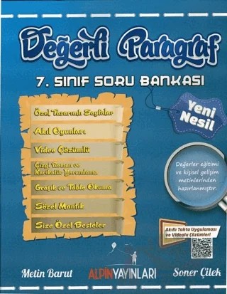 7. Sınıf Değerli Paragraf Soru Bankası – Metin Barut, Soner Çilek – Alpin Yayınları kitap kapağı