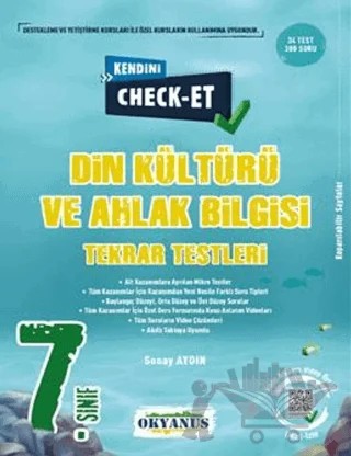 7. Sınıf Kendini Check - Et Din Kültürü Ve Ahlak Bilgisi Tekrar Testleri – Sonay Aydın – Okyanus Yayınları kitap kapağı