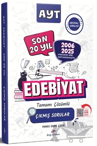 2026 AYT Edebiyat Konularına Göre Tasnif Edilmiş Tamamı PDF Çözümlü Son 20 Yıl Çıkmış Sorular – Yunus Emre Çevik – Dizgi Kitap kitap kapağı