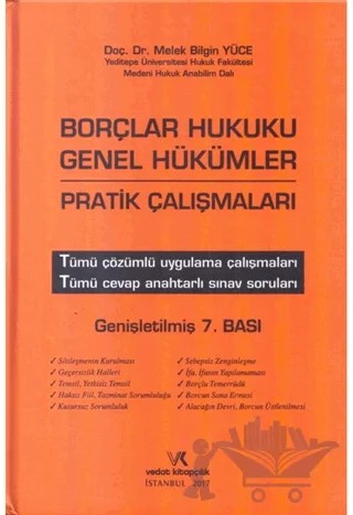 Borçlar Hukuku Genel Hükümler Pratik Çalışmaları – Melek Bilgin Yüce – Vedat Kitapçılık kitap kapağı