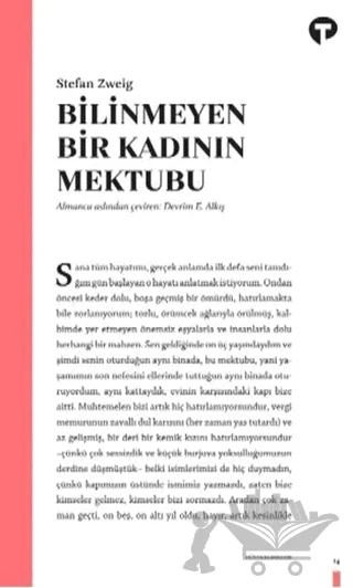 Bilinmeyen Bir Kadının Mektubu – Stefan Zweıg – Turkuvaz Kitap kitap kapağı