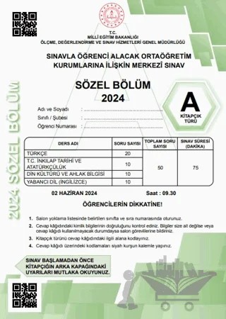 2024 LGS Tıpkıbasım Sözel Bölüm A Kitapçık Türü – Kolektif – Evrensel İletişim Yayınları kitap kapağı