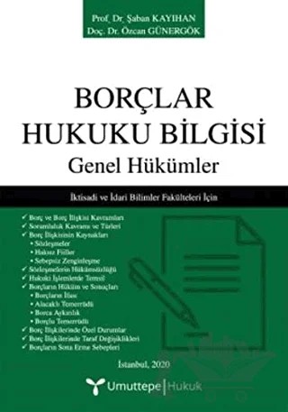 Borçlar Hukuku Bilgisi - Genel Hükümler – Özcan Günergök, Şaban Kayıhan – Umuttepe Yayınları kitap kapağı