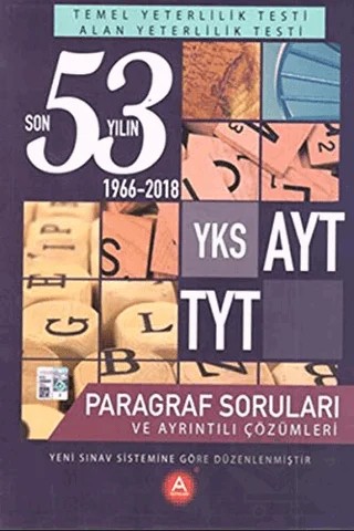 YKS AYT TYT Son 53 Yılın Paragraf Soruları ve Ayrıntılı Çözümleri 1966-2018 – Kolektif – A Yayınları kitap kapağı
