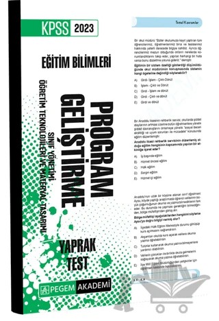 2023 KPSS Eğitim Bilimleri Program Geliştirme Yaprak Test – Kolektif – Pegem Akademi Yayıncılık kitap kapağı