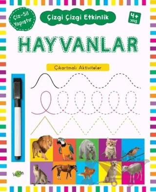 Hayvanlar 4 Yaş ve Üstü - Çizgi Çizgi Etkinlik – Kolektif – Kukla Yayınları kitap kapağı