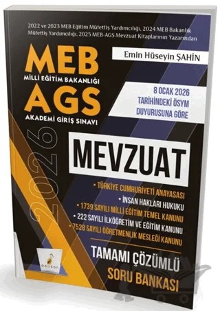 2026 MEB AGS Mevzuat Soru Bankası – Emin Hüseyin Şahin – Pelikan Tıp Teknik Yayıncılık kitap kapağı
