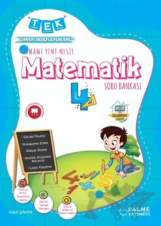 Tek 4.Sınıf Tamamı Yeni Nesil Matematik Soru Bankası – Vahit Şahin – Palme Yayınları kitap kapağı