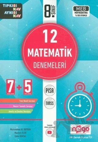 8. Sınıf Matematik 12 li Branş Deneme Video Çözümlü – Muhammed Ali Bayram – Nego Yayınları kitap kapağı