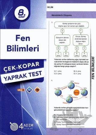 8. Sınıf Fen Bilimleri Çek-Kopar Yaprak Test – Kolektif – 4 Adım Yayınları kitap kapağı