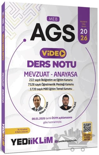 2026 MEB AGS Mevzuat ve Anayasa Video Anlatımlı Ders Notu – Bülent Tanık, Yasin Yıldız – Yediiklim Yayınları kitap kapağı