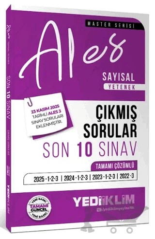 2026 ALES Sayısal Yetenek Tamamı Çözümlü Son 10 Sınav Çıkmış Sorular (23 Kasım 2025 ALES-3 Ekli) – Kolektif – Yediiklim Yayınları kitap kapağı