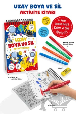 Uzay – Boya ve Sil Aktivite Kitabı / 3 Yaş + – Sibel Erdal – Bigkids Yayınları kitap kapağı