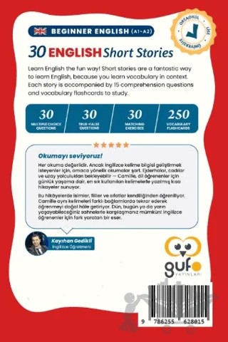A1 - A2 English 30 Short Stories For Beginners (Yeni Başlayanlar İçin 30 İngilizce Türkçe Kısa Hikaye) – Camille Hanson – Gufo Yayınları kitap kapağı