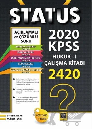 Status 2020 Kpss Hukuk - 1 Çalışma Kitabı – B. Fatih Avşar, M. İlker Tekir – Gazi Kitabevi kitap kapağı