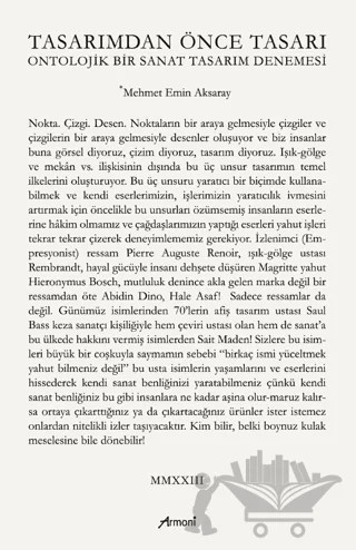 Tasarımdan Önce Tasarı Ontolojik Bir Sanat Tasarım Denemesi – Mehmet Emin Aksaray – Armoni Yayıncılık kitap kapağı
