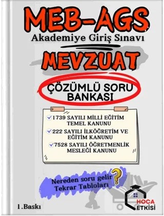 MEB-AGS Mevzuat Soru Bankası Çözümlü – Recep Özceylan – Hoca Etkisi Yayınları kitap kapağı