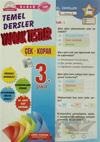 Gönül 3. Sınıf Temel Dersler Yaprak Testler (Çek - Kopar) – Kolektif – Gönül Yayıncılık kitap kapağı