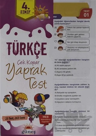 4. Sınıf Türkçe Çek Kopar Yaprak Test – Kolektif – Güneş Yayın Dağıtım kitap kapağı