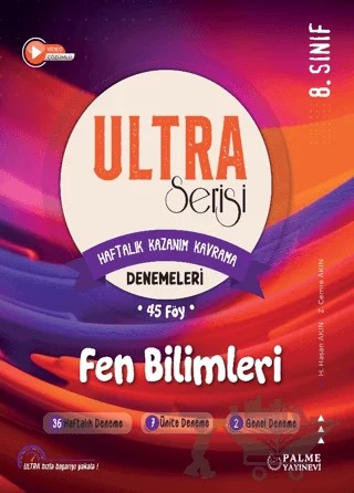 Ultra Serisi 8.Sınıf Fen Bilimleri Deneme Kitabı (45 Föy) – H. Hasan Akın, Z. Cemre Akın – Palme Yayınları kitap kapağı