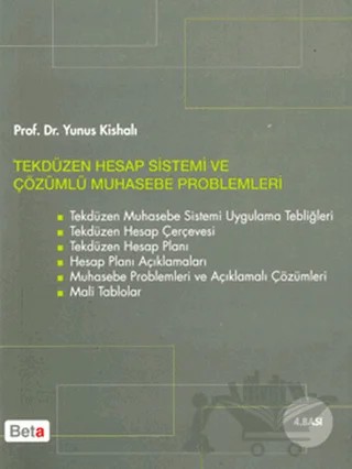 Tekdüzen Hesap Sistemi ve Çözümlü Muhasebe Problemleri – Yunus Kishalı – Beta Yayınevi kitap kapağı