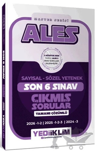 ALES Sayısal Sözel Yetenek Tamamı Çözümlü Master Serisi Son 6 Sınav Çıkmış Sorular – Kolektif – Yediiklim Yayınları kitap kapağı