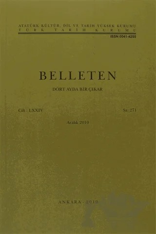 Belleten Sayı: 271 Cilt: 74 – Türk Tarih Kurumu Yayınları kitap kapağı