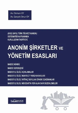 Anonim Şirketler ve Yönetim Esasları – Osman Oy, Gerçek Onur Oy – Platon Hukuk kitap kapağı