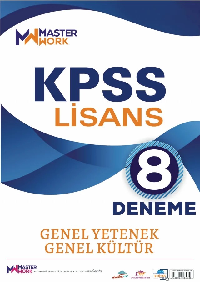 KPSS Lisans / Genel Yetenek - Genel Kültür 8 Deneme – Komisyon – MasterWork kitap kapağı