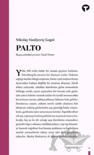 Palto – Nikolay Vasilyeviç Gogol – Turkuvaz Kitap kitap kapağı