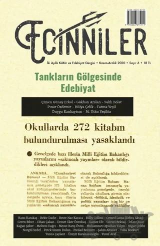 Ecinniler: İki Aylık Kültür ve Edebiyat Dergisi Sayı: 6 Tankların Gölgesinde Edebiyat Kasım - Aralık 2020 – Sardes Yayınları kitap kapağı