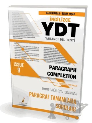 YDT İngilizce Paragraph Completion Issue 9 – Hakkı Kurban, Burak Yaşar – Pelikan Tıp Teknik Yayıncılık kitap kapağı