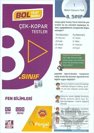 8. Sınıf 2022 Fen Bilimleri Çek Kopar Test (44 Bt-20 Üt) – Kolektif – Pergel Yayınları kitap kapağı