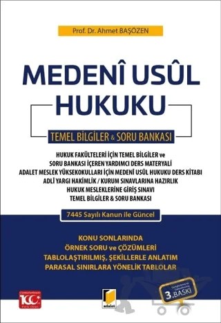Medeni Usul Hukuku Temel Bilgiler - Soru Bankası – Ahmet Başözen – Adalet Yayınevi kitap kapağı