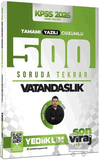 2026 KPSS Son Viraj Serisi Vatandaşlık Tamamı Yazılı Çözümlü 500 Soruda Genel Tekrar Kampı – Yasin Yıldız – Yediiklim Yayınları kitap kapağı