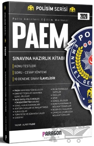 2020 PAEM Polis Amirleri Eğitim Merkezi Sınavına Hazırlık Konu Kitabı Konu Testleri Ve 10 Deneme Sınavı – Alper Yıldız – Paragon Yayıncılık kitap kapağı