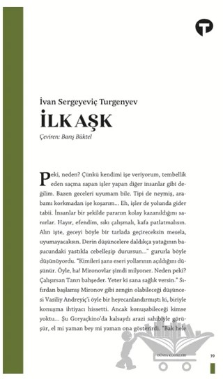 İlk Aşk – Ivan Sergeyeviç Turgenyev – Turkuvaz Kitap kitap kapağı