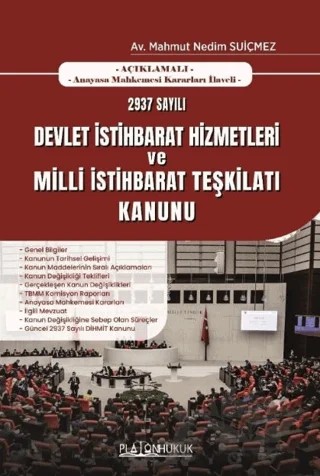 2937 Sayılı Devlet İstihbarat Hizmetleri ve Milli İstihbarat Teşkilatı Kanunu – Mahmut Nedim Suiçmez – Platon Hukuk kitap kapağı