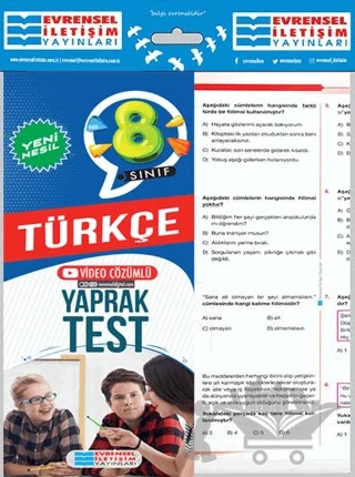 8. Sınıf Türkçe Video Çözümlü Yaprak Test – Kolektif – Evrensel İletişim Yayınları kitap kapağı