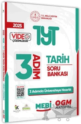 2025 TYT MEBİ-OGM 3 ADIM Tarih Soru Bankası Video Çözüm – Kolektif – Karakutu Yayın kitap kapağı