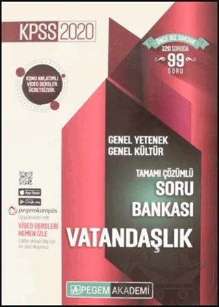 2020 KPSS Genel Yetenek Genel Kültür Tamamı Çözümlü Soru Bankası - Vatandaşlık – Kolektif – Pegem Akademi Yayıncılık kitap kapağı