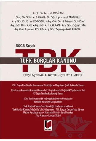 Türk Borçlar Kanunu – Murat Doğan, Gökhan Şahan, İsmail Atamulu – Adalet Yayınevi kitap kapağı