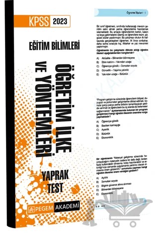 2023 KPSS Eğitim Bilimleri Öğretim İlke ve Yöntemleri Yaprak Test – Kolektif – Pegem Akademi Yayıncılık kitap kapağı