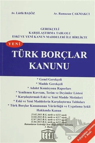 Türk Borçlar Kanunu – Lütfü Başöz, Ramazan Çakmakçı – Legal Yayıncılık kitap kapağı