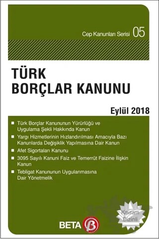 Türk Borçlar Kanunu (Eylül 2018) – Celal Ülgen – Beta Yayınevi kitap kapağı
