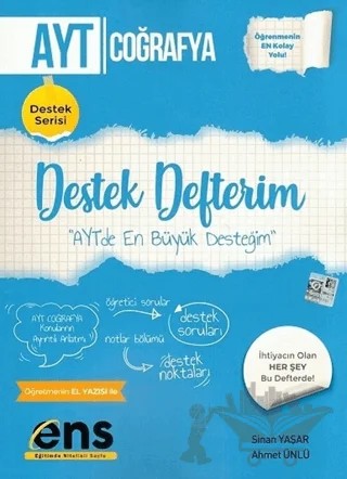 YKS AYT Coğrafya Destek Defterim Destek Serisi – Kolektif – ENS Yayınları kitap kapağı